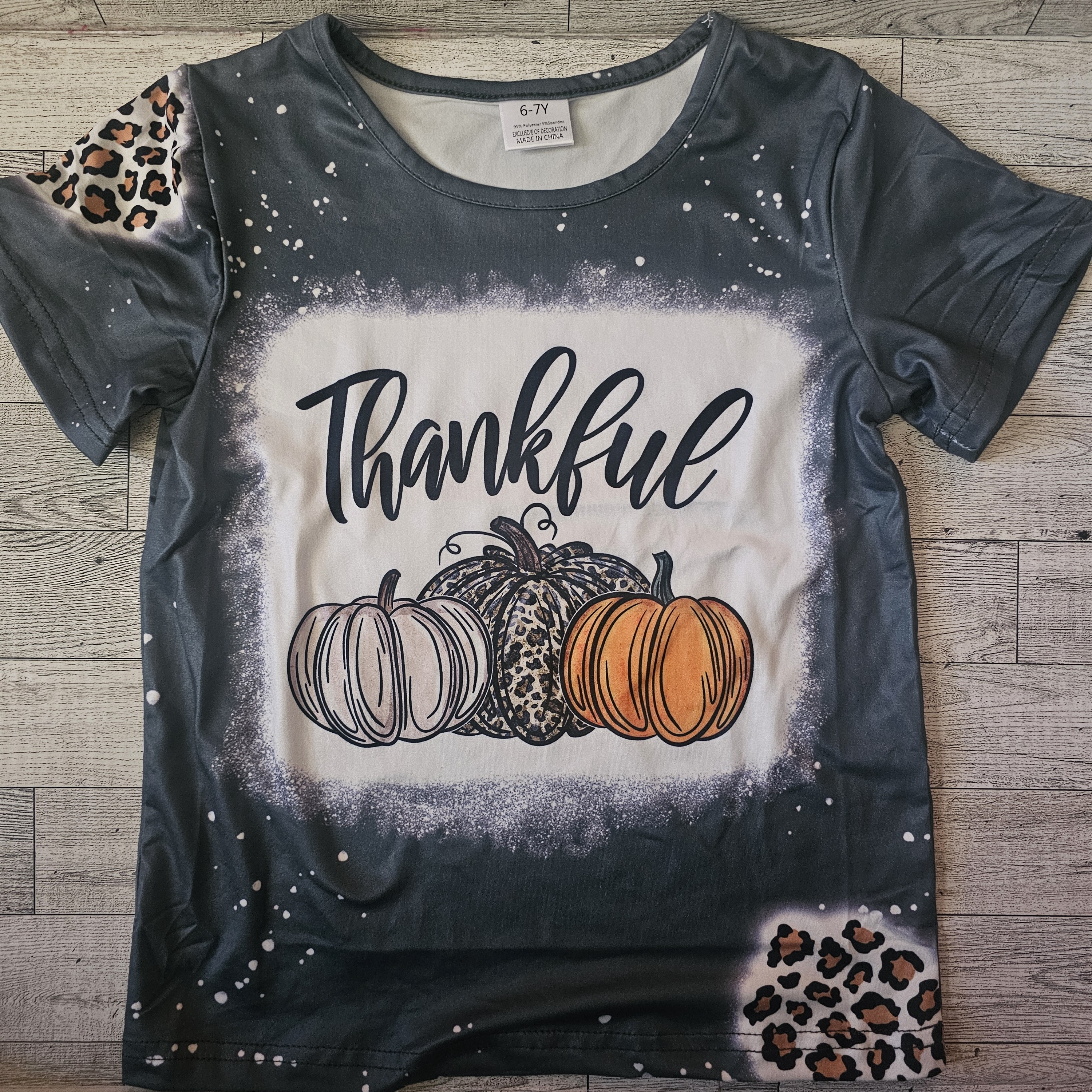 Girls Thankful Pumpkin Graphic Tee - Black Size 6/7